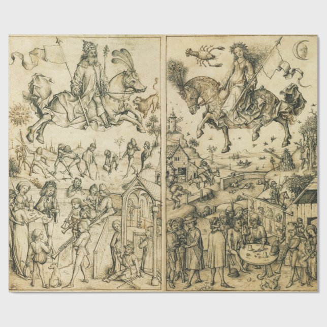 SONNE UND MOND Antike Schwarz-weiße Astrologie Zei Geschenkpapier (Flach)
