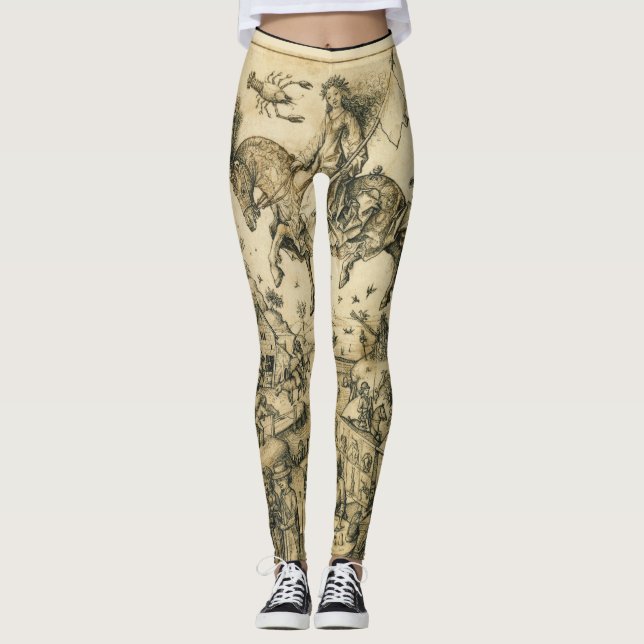 SONNE UND MOND Antike Schwarz-weiße Astrologie Zei Leggings (Vorderseite)