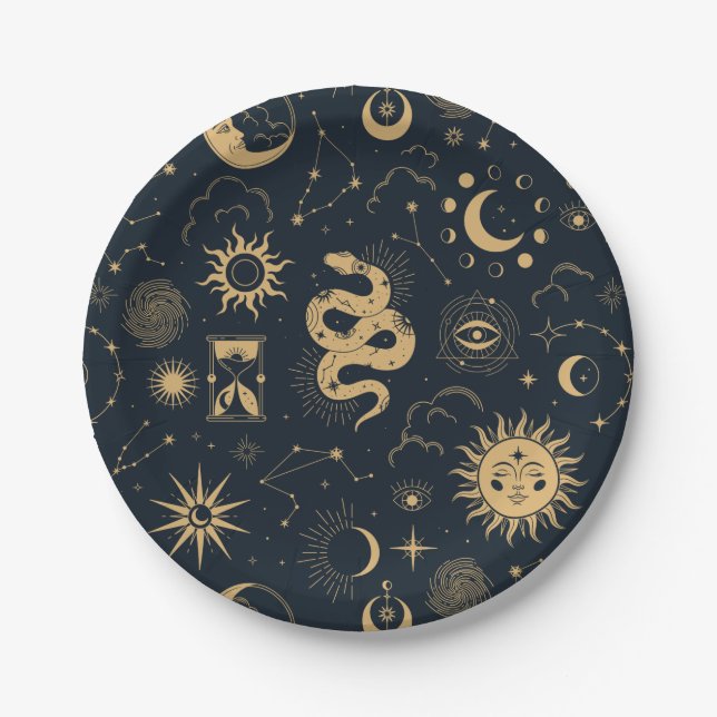 Sonne und Mond - Astronomie Hexe Pappteller (Vorderseite)