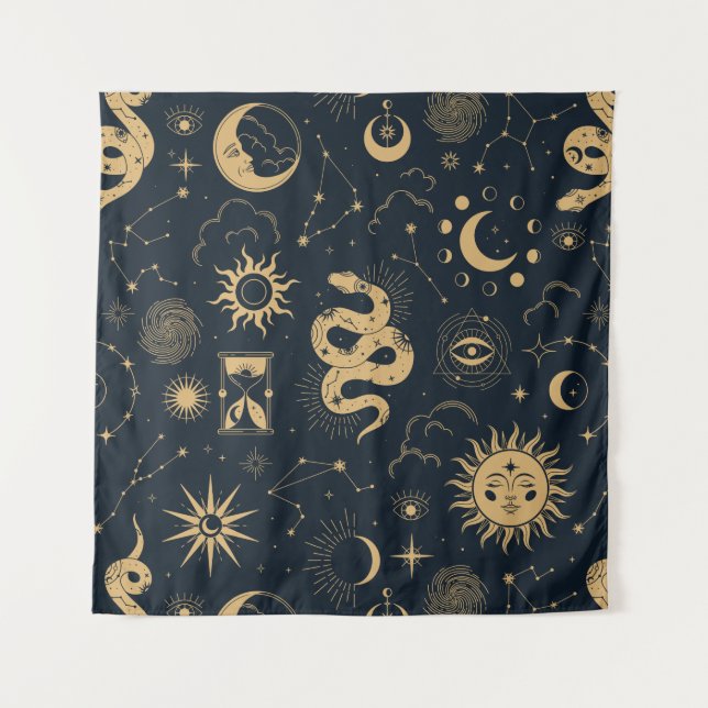 Sonne und Mond - Astronomie Hexe Wandteppich (Vorderseite)