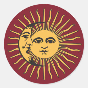 Sonne und Mond Gesicht Bohemisch Vintages Gold und Runder Aufkleber