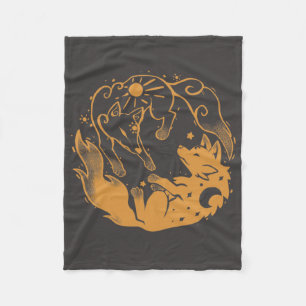 Sonne und Mond Golden Wölfe Fleecedecke
