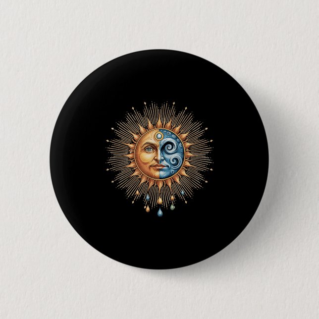 Sonne Und Mond Himmelboho Mystisch Hipe 90er  Button (Vorderseite)