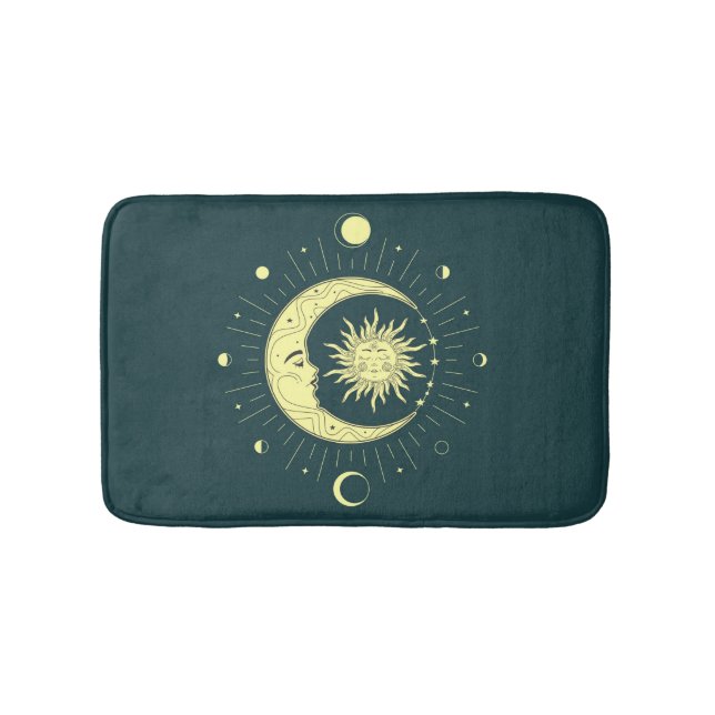 Sonne und Mond Himmelsdesign mit Mondphasen Badematte (Vorderseite)
