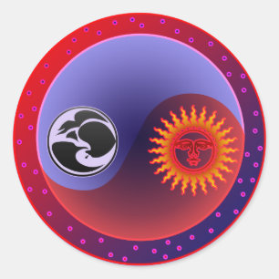Sonne und Mond in Balance Runder Aufkleber