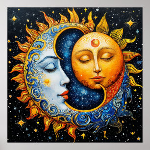 Sonne- und Mond-Künstlerische Illustration Poster
