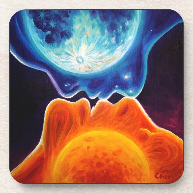 Sonne und Mond küssen Getränkeuntersetzer (Vorderseite)