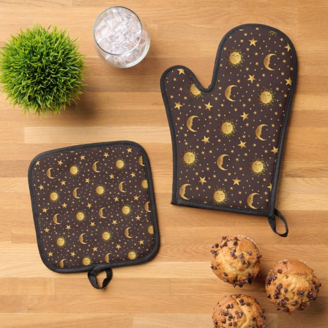 Sonne und Mond Ofenhandschuh & Topflappen-Set (Oben Unten)