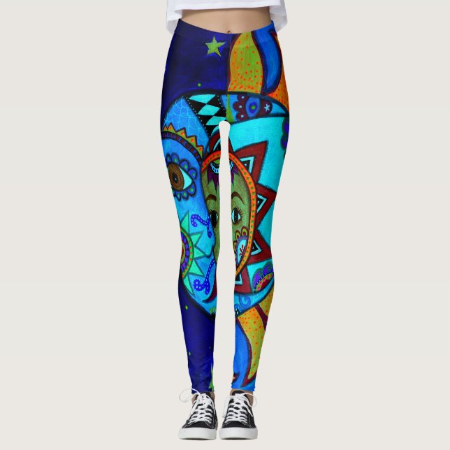SONNE-UND MOND-PAAR-WUNDERLICHE MALEREI LEGGINGS (Vorderseite)