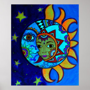 SONNE-UND MOND-PAAR-WUNDERLICHE MALEREI POSTER