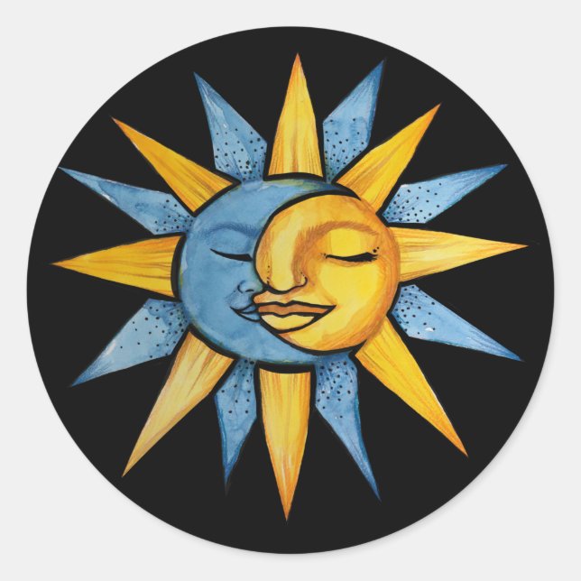 Sonne und Mond Runder Aufkleber (Vorderseite)