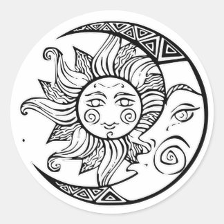Sonne und Mond Runder Aufkleber