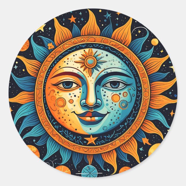 Sonne und Mond Runder Aufkleber (Vorderseite)