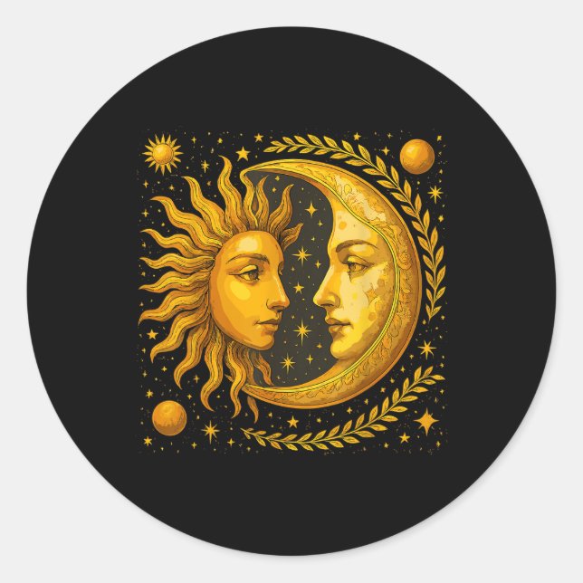 Sonne und Mond Runder Aufkleber (Vorderseite)