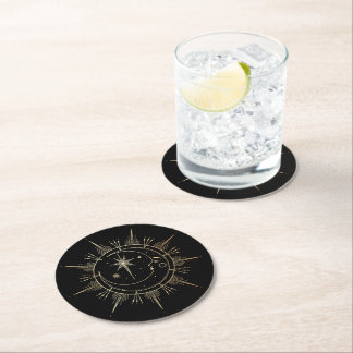 Sonne und Mond Stars Celestis Imitate Gold Black Runder Pappuntersetzer