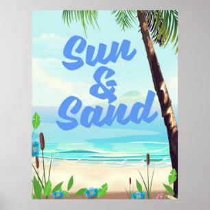 Sonne und Sand inspirierendes Zitat Cartoon-Poster Poster
