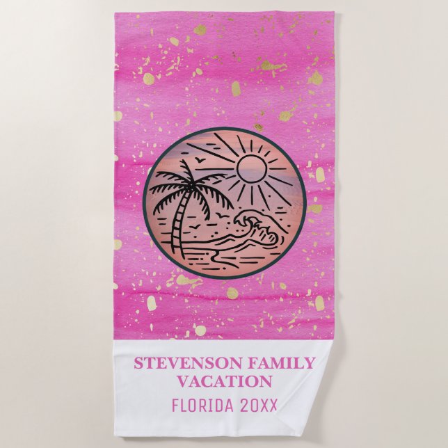 Sonne und Spaß Familienurlaub Palme Tree Rosa Gold Strandtuch (Vorderseite)