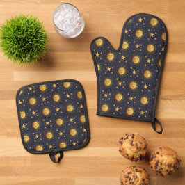Sonne und Sterne Ofenhandschuh & Topflappen-Set