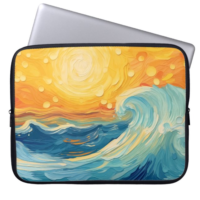 Sonne und Wellen auf Küstenölmalereien Laptopschutzhülle (Vorderseite)