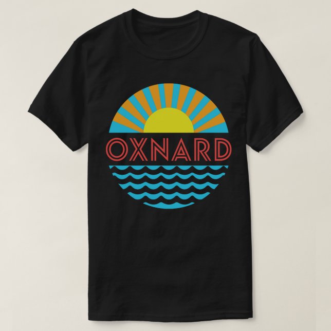 Sonne und Wellen des Oxnard Beach T-Shirt (Design vorne)