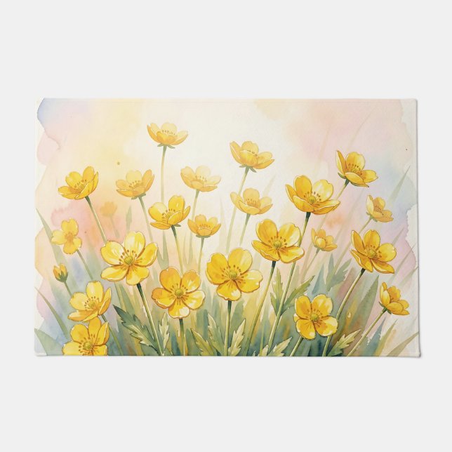 Sonnen-Gelbe Wildblumen-Wasserfarbe Fußmatte (Vorderseite)