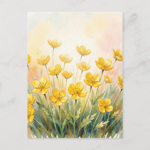 Sonnen-Gelbe Wildblumen-Wasserfarbe Postkarte