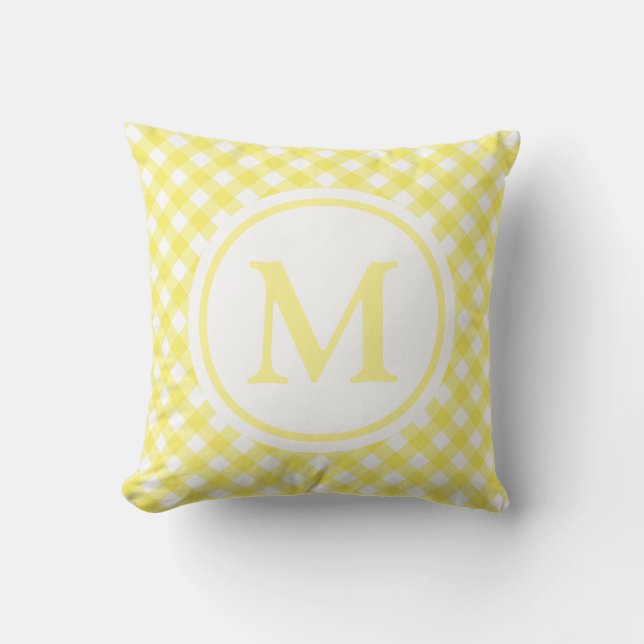 Sonnen Gelbes Gingham-Monogramm Kissen (Vorderseite)