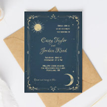 Sonnen- & Mond Vintage Blaue Hochzeitseinladung