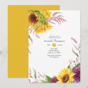 Sonnen- und Burgunder-Pflaume Floral-Braut-Shower Einladung