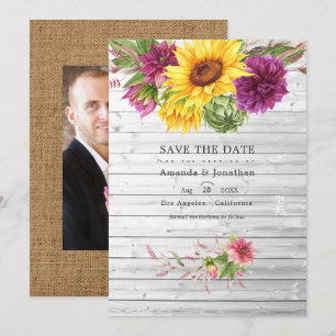 Sonnen- und Burgunderpflaumen-Blumen-Rustical-Hoch Save The Date