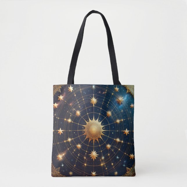 Sonnen- und Sternenkunst mit Goldenem Akzent Tasche (Vorderseite)