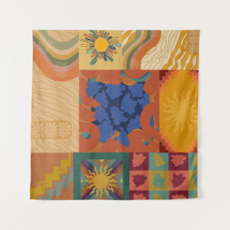 Sonnen-Vibes-Patchwork Wandteppich