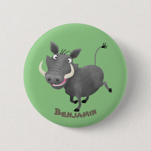Sonnenafrikanische Warthos-Schwein-Cartoon-Illustr Button