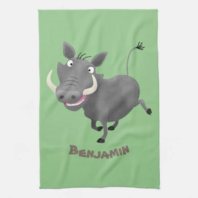 Sonnenafrikanische Warthos-Schwein-Cartoon-Illustr Geschirrtuch (Vertikal)