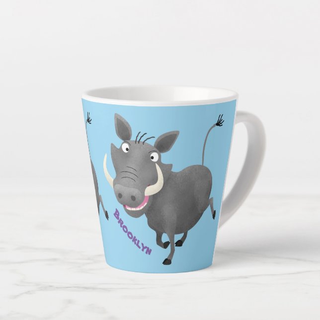 Sonnenafrikanische Warthos-Schwein-Cartoon-Illustr Milchtasse (Rechte Ecke)