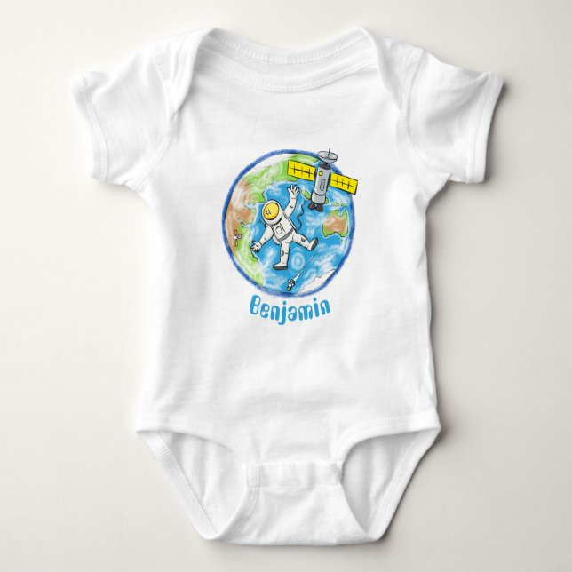 Sonnenastronaut im Weltraum und Cartoon der Erde Baby Strampler (Vorderseite)