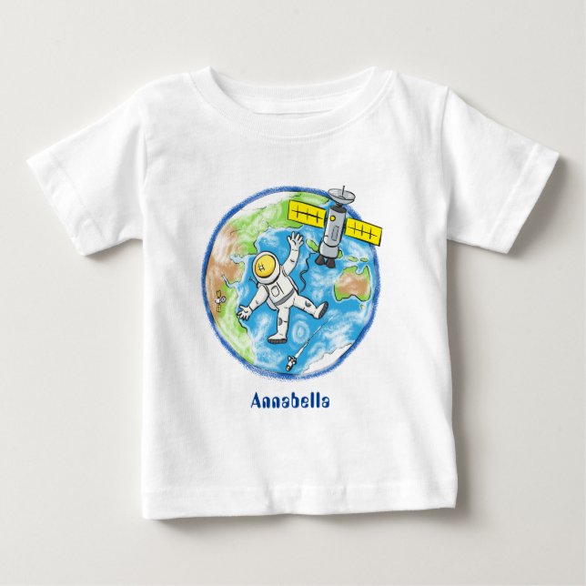 Sonnenastronaut im Weltraum und Cartoon der Erde Baby T-shirt (Vorderseite)
