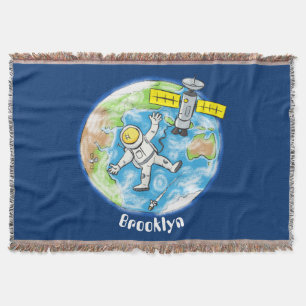 Sonnenastronaut im Weltraum und Cartoon der Erde Decke
