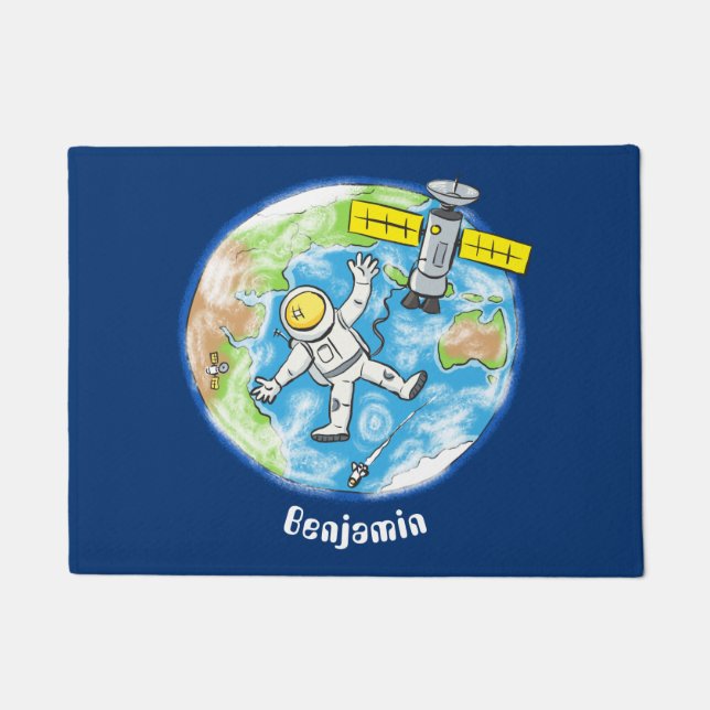 Sonnenastronaut im Weltraum und Cartoon der Erde Fußmatte (Vorderseite)