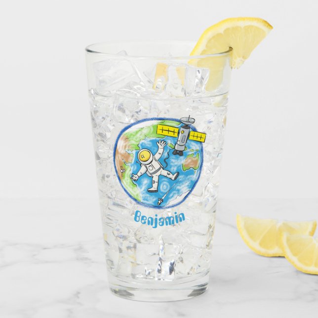 Sonnenastronaut im Weltraum und Cartoon der Erde Glas (Rückseite Ice)