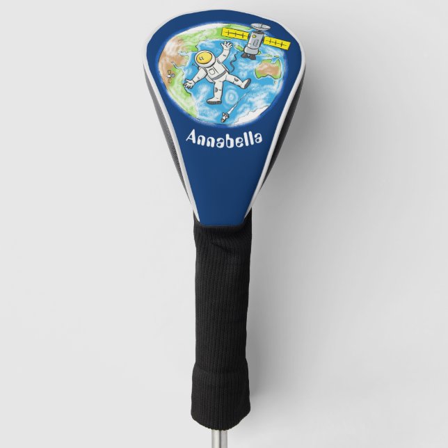 Sonnenastronaut im Weltraum und Cartoon der Erde Golf Headcover (Vorderseite)