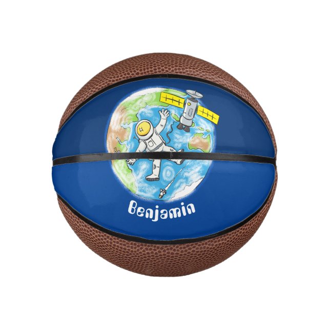 Sonnenastronaut im Weltraum und Cartoon der Erde Mini Basketball (Vorderseite)