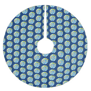 Sonnenastronaut im Weltraum und Cartoon der Erde Polyester Weihnachtsbaumdecke