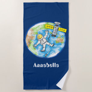 Sonnenastronaut im Weltraum und Cartoon der Erde Strandtuch