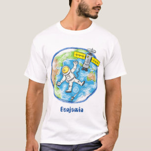Sonnenastronaut im Weltraum und Cartoon der Erde T-Shirt