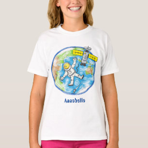 Sonnenastronaut im Weltraum und Cartoon der Erde T-Shirt