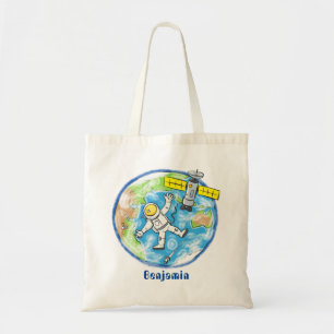 Sonnenastronaut im Weltraum und Cartoon der Erde Tragetasche