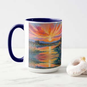 Sonnenaufgang am Teich Aquarell Tasse