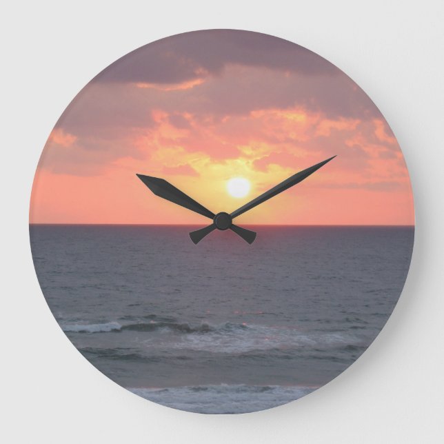 Sonnenaufgang an der Strandmauer Große Wanduhr (Vorderseite)