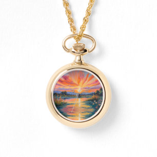Sonnenaufgang an der Wasserfarbe des Teiches Armbanduhr